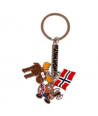Přívěsek na klíče s norskou vlajkou, se sobem a norským vikingem