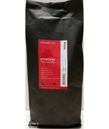 Jednodruhová zrnková káva Grower´s cup Etiopie, 1000 g. Fairtrade & Organic